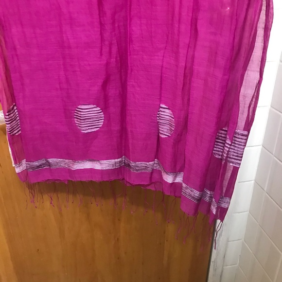 Eileen Fisher Handwoven Organic Cotton Silk Jamdani Scarf Pink Lightweight Boho - Picture 7 of 12